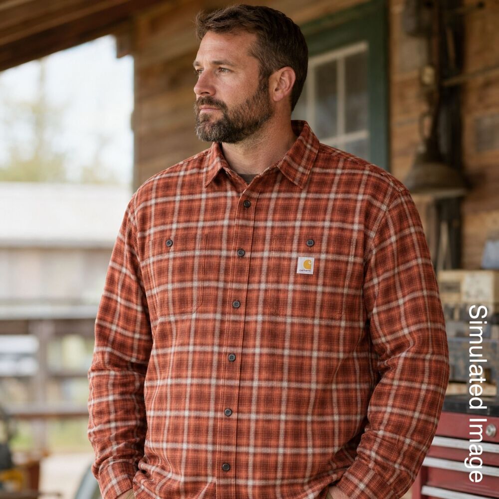 Carhartt 105949 Rugged Flex Plaid Shirt Men XL Relaxed Fit Work Stretch